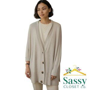 Chelsea28 Oatmeal Heather Oversized Button Cardigan Brown Buttons M/L NWOT